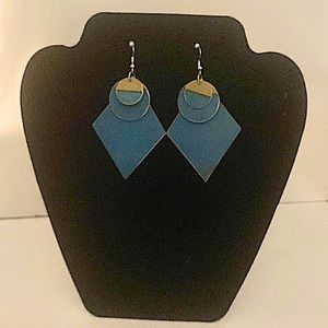 Boho Hand Crafted Wooden Abstract Triangle & Circle Dangle Layered Earrings New